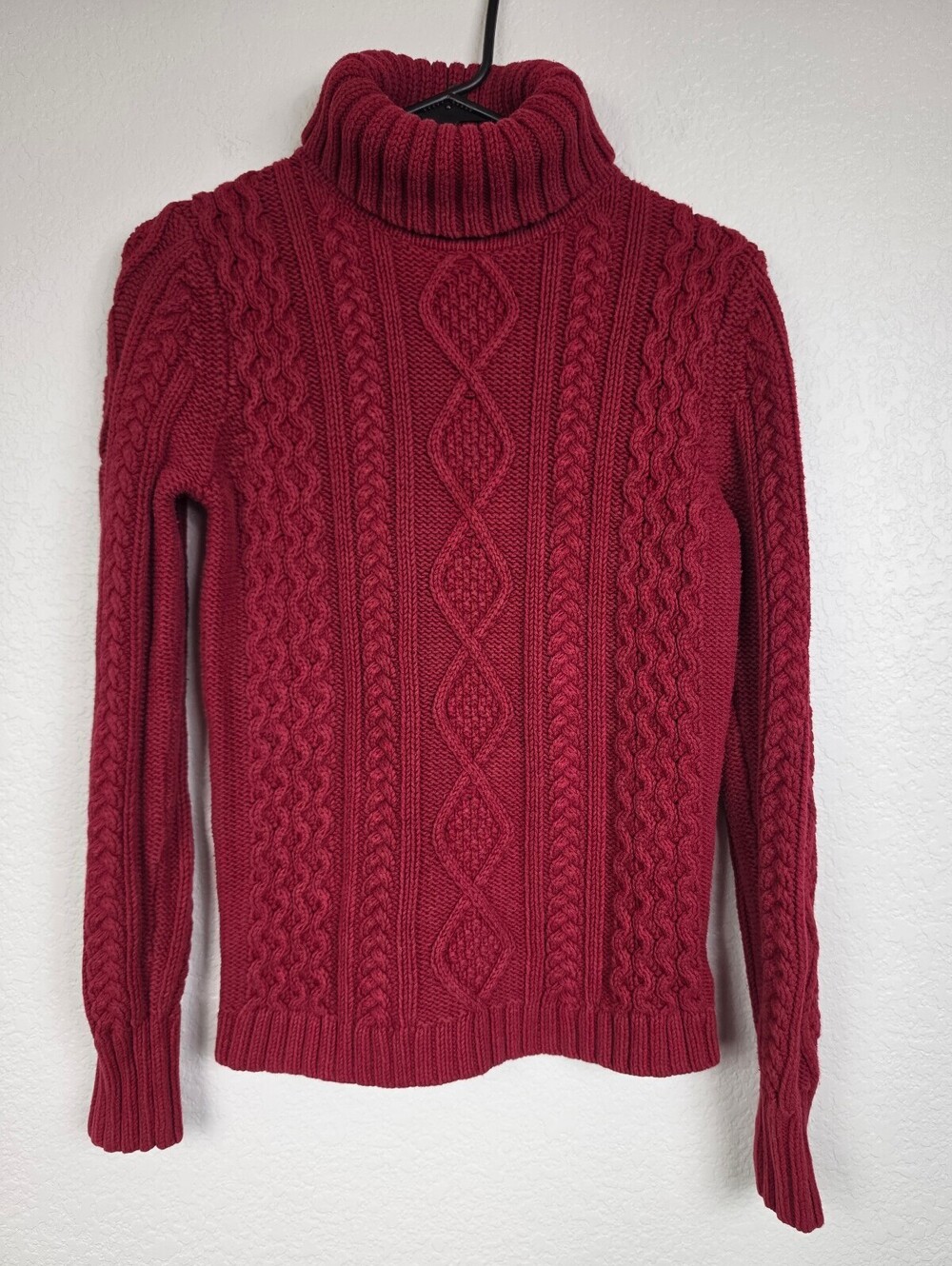 Eddie Bauer Vintage Red Cable Knit Turtleneck Sweater Size Small